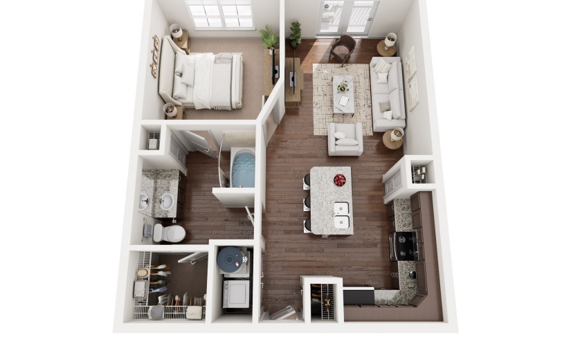 A1 - 1 bedroom floorplan layout with 1 bathroom and 689 - 851 square feet