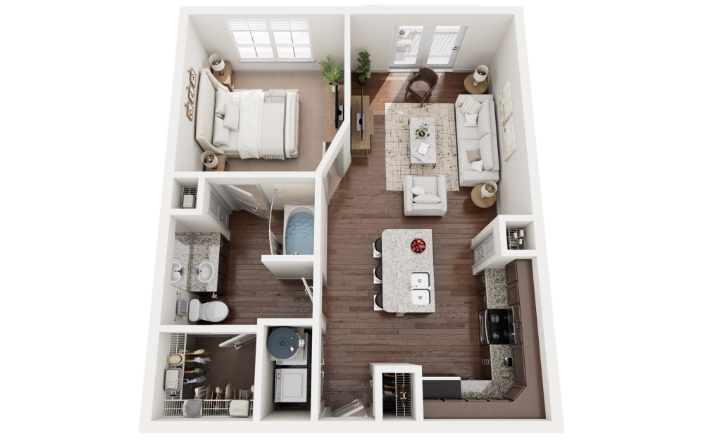 A1 - 1 bedroom floorplan layout with 1 bathroom and 689 - 851 square feet (2D)