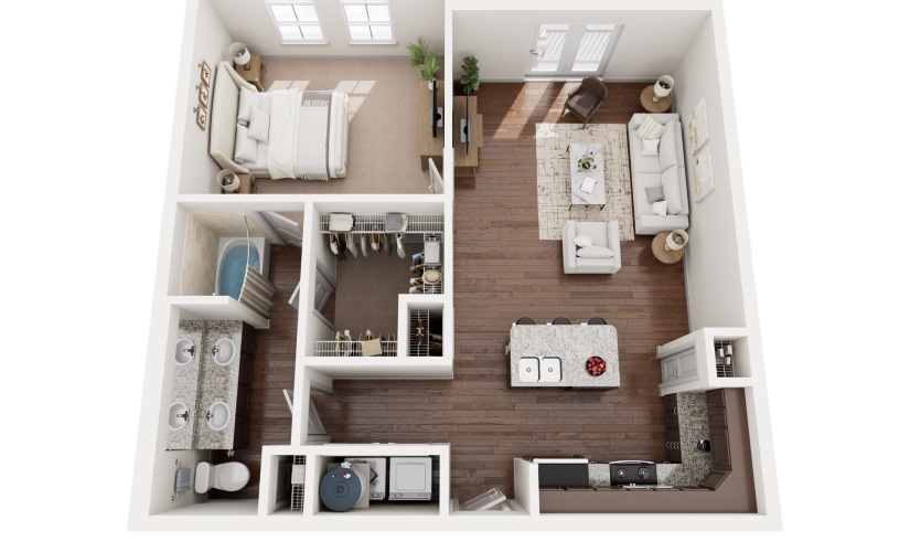 A3 - 1 bedroom floorplan layout with 1 bathroom and 861 - 869 square feet
