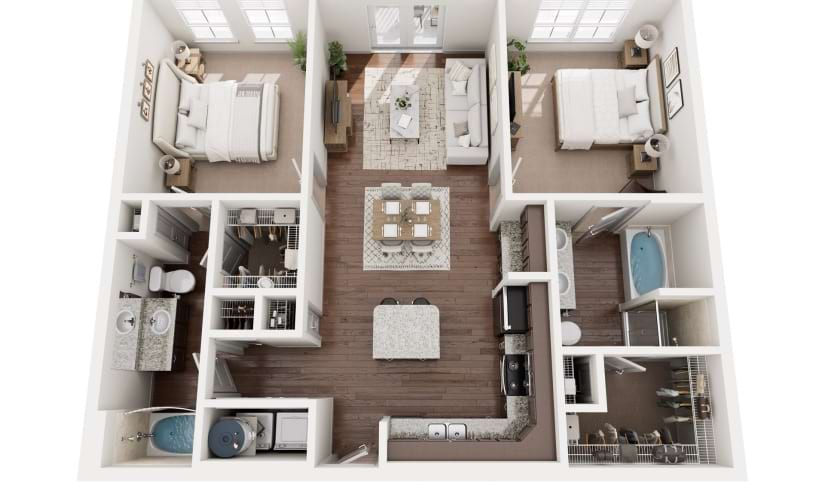 B1 - 2 bedroom floorplan layout with 2 bathrooms and 1080 square feet