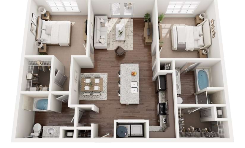 B2 - 2 bedroom floorplan layout with 2 bathrooms and 1138 - 1157 square feet