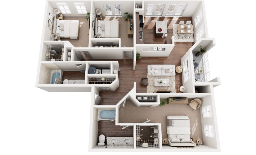 C1 - 3 bedroom floorplan layout with 2 bathrooms and 1322 - 1326 square feet