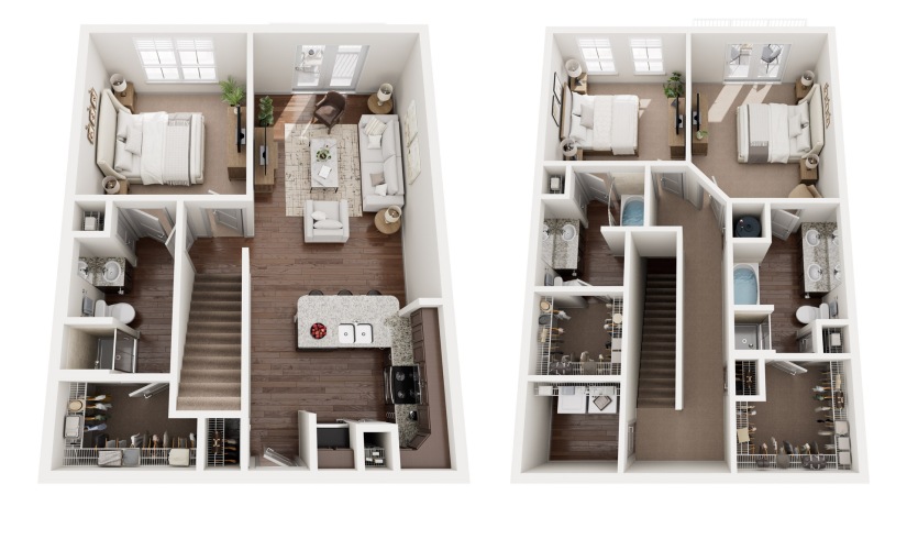 C2 Townhome - 3 bedroom floorplan layout with 3 bathrooms and 1525 - 1571 square feet